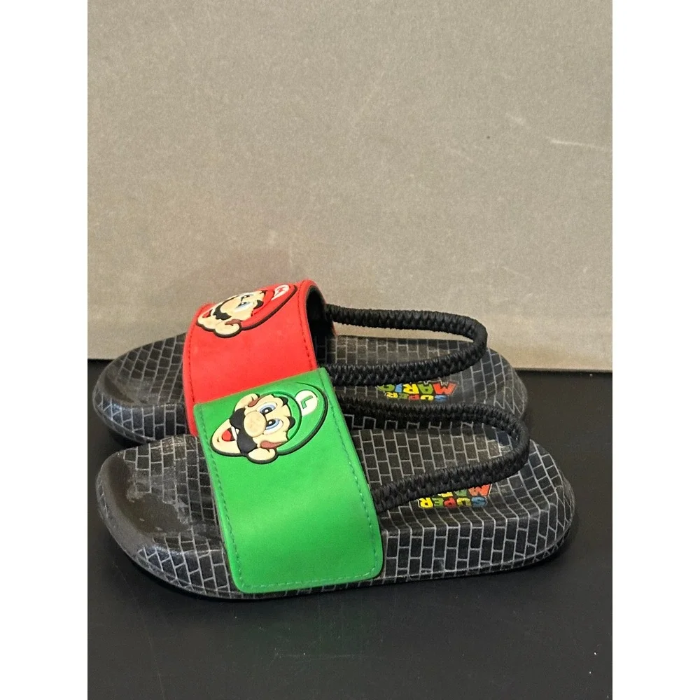 Nintendo Super Mario Luigi Kids‎ Slide Sandals Red Green Elastic Back Size 7/8